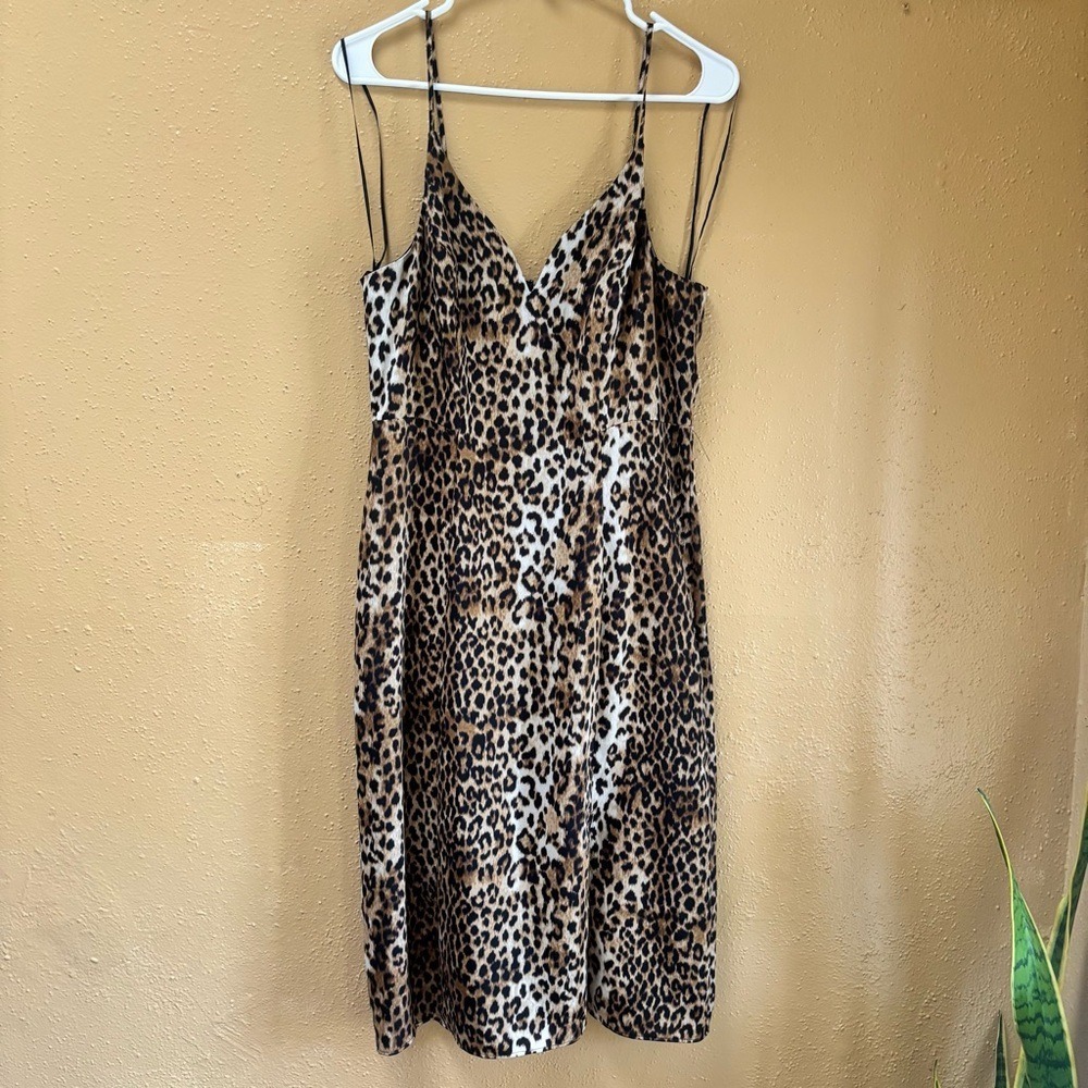 Express Leopard Print V-Neck Spaghetti Strap Midi Dress Brown Black Medium